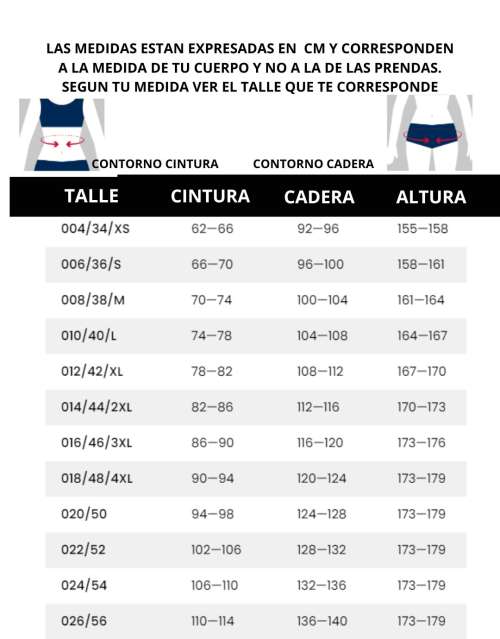 Tabla de talles de TAVERNITI