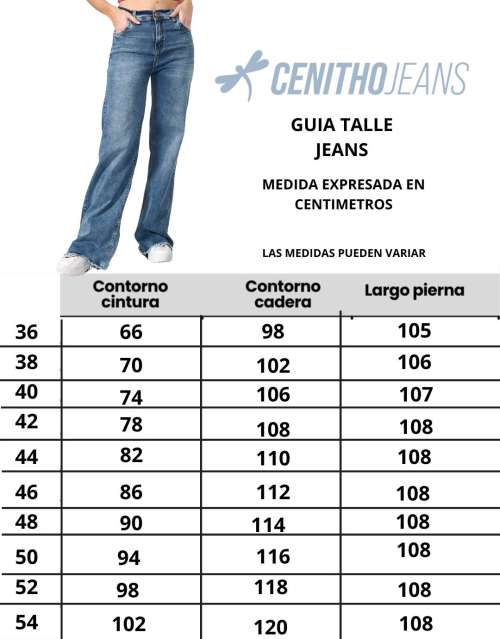 Tabla de talles de CENITHO JEANS