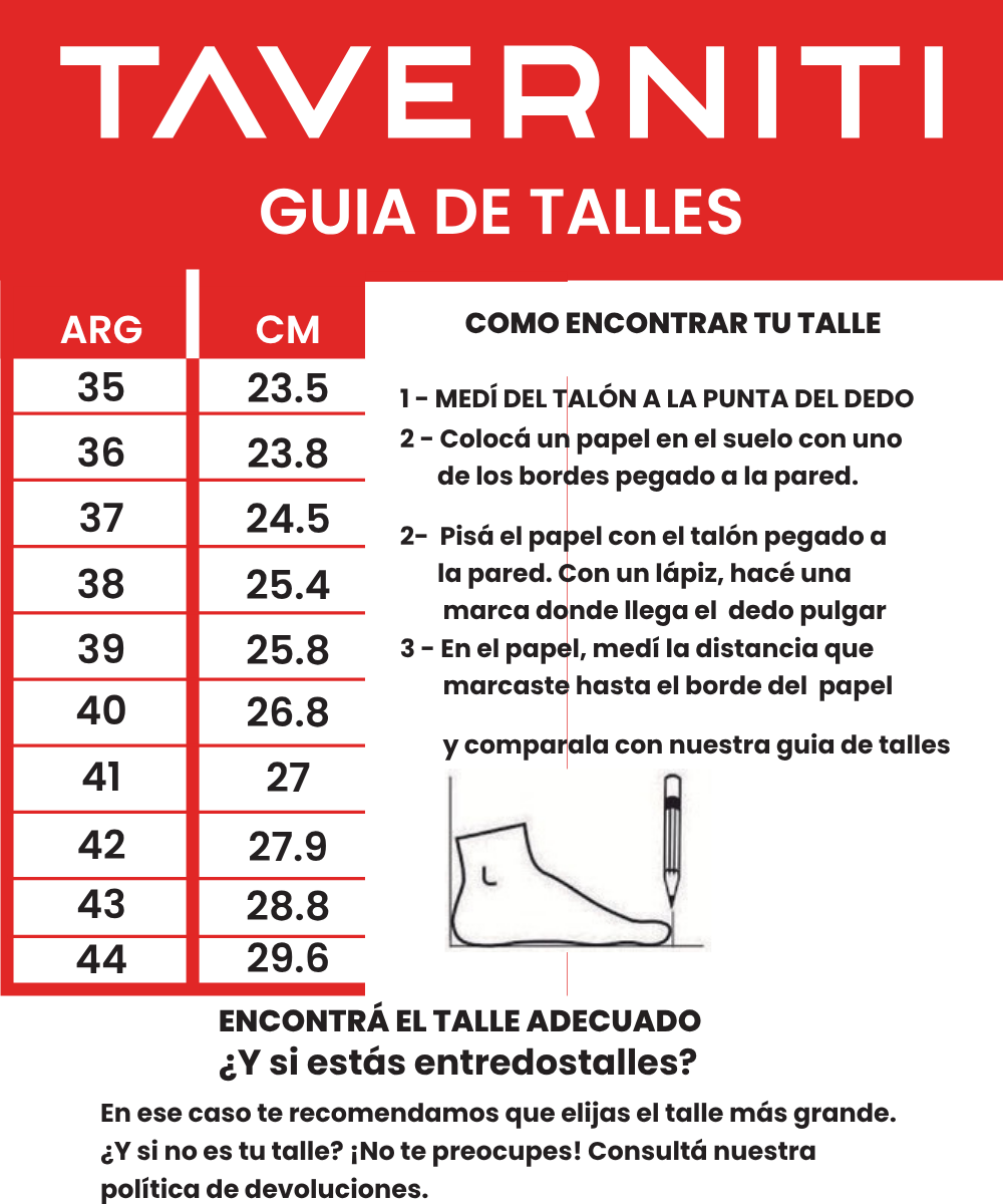 Tabla de talles de TAVERNITI
