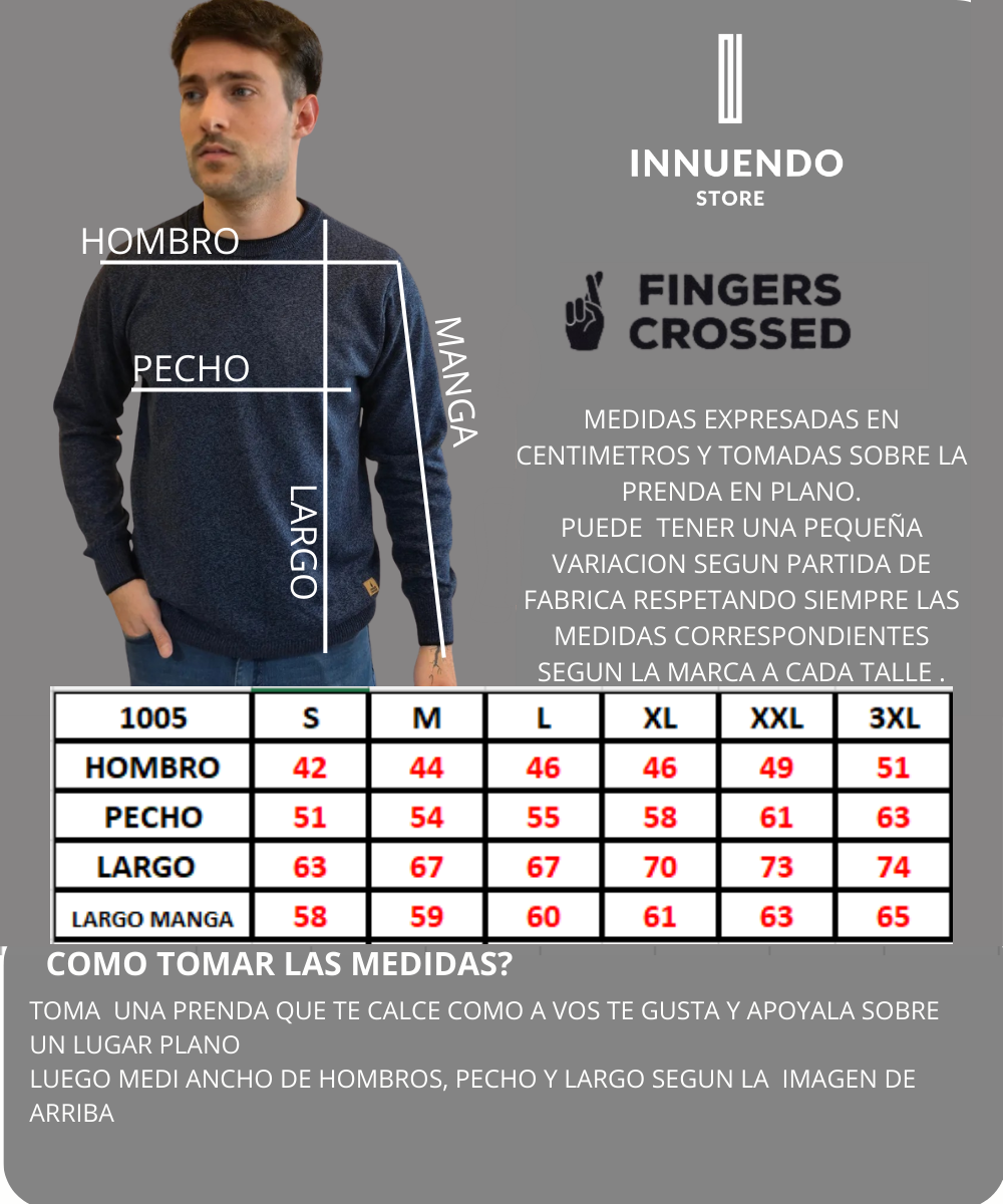 Tabla de talles de FINGERS CROSSED